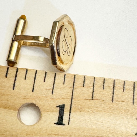 Vintage Krementz Octagon Cuff Links Gold Tone Engraved B Monogram Lucite Tips - Picture 13 of 13